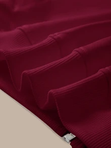 SHEIN BASICS 女款休閒純色針織立領長袖寬鬆外套，秋冬衣物 - 酒紅色 - 查看 8