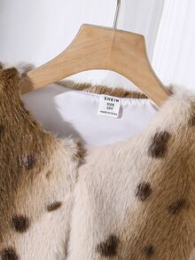 SHEIN Sparklyn 少女豹紋長袖開襟毛絨外套 - 棕色 - 查看 3