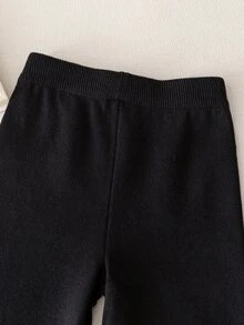 4-7歲女孩灰色與黑色提花愛心圓領針織開襟外套與寬腿長褲2件套，簡約針織套裝，適合學校、外出、生日、春/秋/冬季 - 黑色 - 查看 7