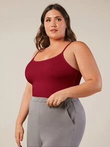 SHEIN BASICS Plus Solid Cami Top Summer Tops Summer Outfit For Women - Burgundy - View 6