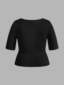 SHEIN BASICS 3件裝休閒純色針織方領短袖修身大尺碼T恤 - 彩色 - 查看 9
