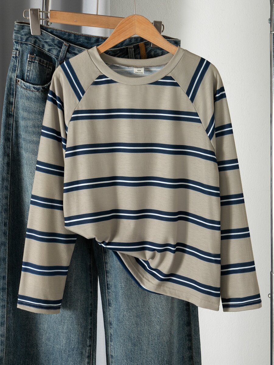 SHEIN 1件女童休閒簡約校園通勤日常春秋上衣,秋季上衣,度假穿搭,舒適 - 灰色 - 查看 1