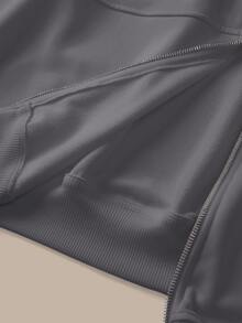 SHEIN BASICS 休閒純色針織立領長袖寬鬆女款夾克 秋冬服飾 - 深灰色 - 查看 14