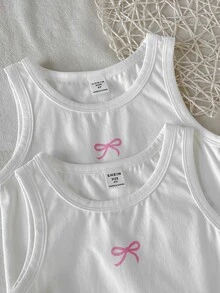 SHEIN 女童春夏細肩帶上衣與短褲套裝 2 件組 素色/多色內衣套裝，四季適用 - 白色 - 查看 6