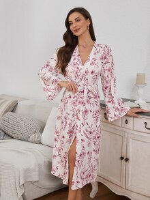 Serenescape Women's Vintage Floral Print Long Loose Cardigan Robe For Vacation - Multicolor - View 7