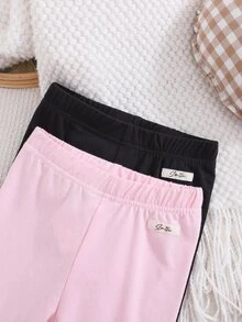 SHEIN Playful Pals 5件組隨機款女孩波點愛心條紋甜美可愛百搭柔軟舒適羅紋針織內搭褲，春夏四季適用多件套 - 黑色 - 查看 5