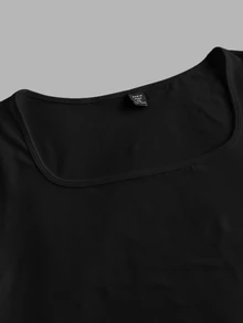 SHEIN BASICS 3件裝休閒純色針織方領短袖修身大尺碼T恤 - 彩色 - 查看 3
