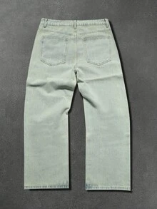 Manfinity EMRG Men's Streetwear Retro Washed Rhinestone Design Straight Leg Denim Jeans - Light Wash - View 2