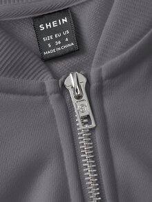 SHEIN BASICS 休閒純色針織立領長袖寬鬆女款夾克 秋冬服飾 - 深灰色 - 查看 11