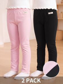 SHEIN Playful Pals 5件組隨機款女孩波點愛心條紋甜美可愛百搭柔軟舒適羅紋針織內搭褲，春夏四季適用多件套 - 黑色 - 查看 6