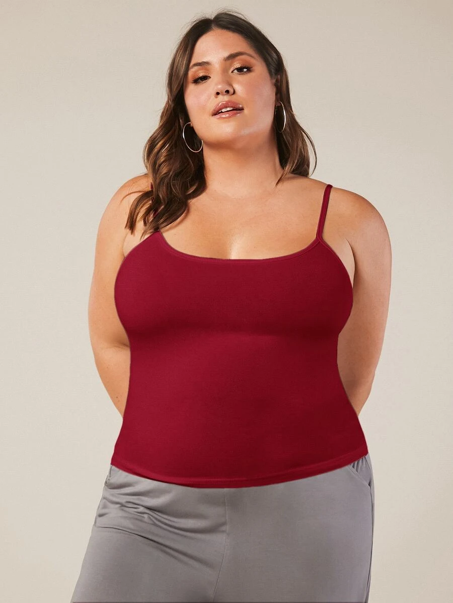 SHEIN BASICS Plus Solid Cami Top Summer Tops Summer Outfit For Women - Burgundy - View 1