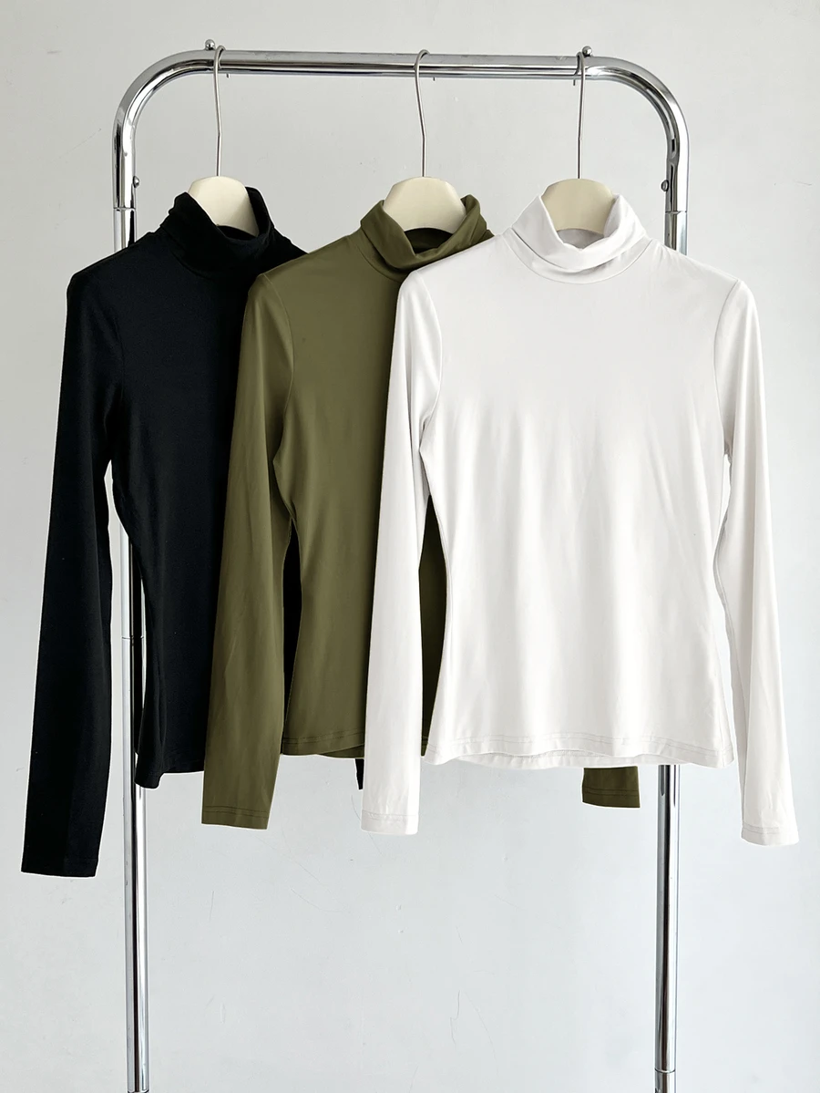 SHEIN BASICS 3件組純色針織小高領直肩長袖修身女款內搭上衣 - 彩色 - 查看 1