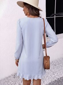 SHEIN LUNE Vacation Casual Striped Ruffle Hem Dress - Multicolor - View 2