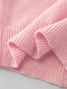 SHEIN 女童時尚休閒清新短版素色秋冬連帽針織開襟毛衣 - 粉色 - 查看 6