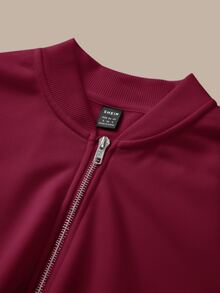 SHEIN BASICS 女款休閒純色針織立領長袖寬鬆外套，秋冬衣物 - 酒紅色 - 查看 9