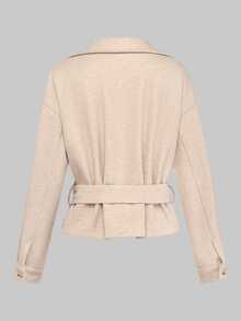 SHEIN Women's Solid Color Drop Shoulder Long Sleeve Casual Versatile Overcoat - Khaki - View 2