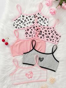 SHEIN Tween女孩針織豹紋細肩帶內衣2件組 - 彩色 - 查看 4