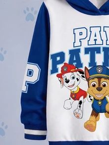 SHEIN | PAW Patrol 小男孩白色與藍色拼接卡通小狗印花寬鬆版型春秋運動連帽衛衣 - 藍色 - 查看 4