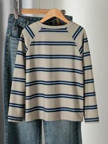 SHEIN 1件女童休閒簡約校園通勤日常春秋上衣，秋季上衣，度假穿搭，舒適 - 灰色 - 查看 2