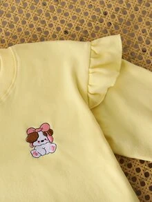 Casuvi Kids Girls' Spring/Autumn New Long Sleeve T-Shirt, Cute Cartoon Print, Korean Style Versatile Base Layer Top - Yellow - View 7