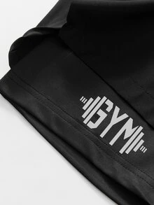 Gym Rark Men's Geometric Print Drawstring Waist Double Layer Sports Shorts, Gym - Black - View 3