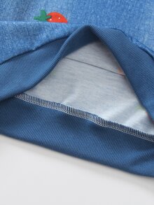 SHEIN Elladie kids 女童 2 件組草莓印花仿牛仔休閒套裝，包含運動衫 + 喇叭褲，兒童春夏秋冬休閒套裝 - 藍色 - 查看 6