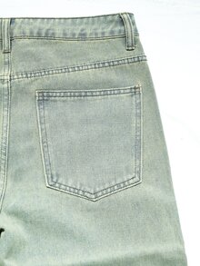 Manfinity EMRG Men's Streetwear Retro Washed Rhinestone Design Straight Leg Denim Jeans - Light Wash - View 6