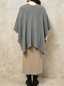 EMERY ROSE Plus Size Women's Autumn/Winter V-Neck Cardigan, Fashionable Versatile Grey Loose Fit Shawl Sleeve, Suitable For Daily, Casual, Streetwear And Other Occasions - Grey - View 2