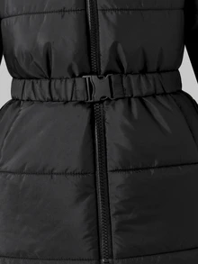 SHEIN 女童粉色雷射漸層愛心加厚加絨中長版連帽收腰夾克外套 - 黑色 - 查看 7