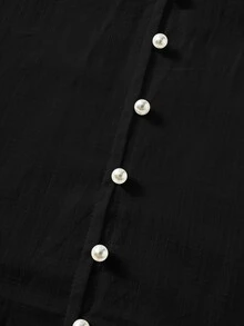 Rusticease Blus Kasual Liburan Ukuran Besar Warna Polos Lengan Lentera - Hitam - View 6