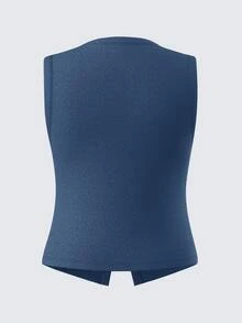 SHEIN BASICS 休閒純色針織修身大尺碼背心 - 霧霾藍 - 查看 2