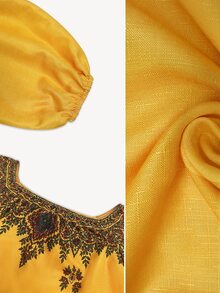 Linhara CURVE Women's Plus Size Off-Shoulder Printed Long Sleeve Blouse, Casual Commute Pastoral Top, Autumn/Winter Shirt Fall - Yellow - View 8