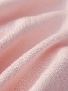 SHEIN 8-12歲女孩淺粉色圓領寬鬆落肩短版針織毛衣，滿版3D緞面蝴蝶結裝飾長袖套頭上衣，柔軟甜美，適合校園、外出、拍照，春秋穿著 - 粉色 - 查看 5