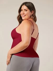 SHEIN BASICS Plus Solid Cami Top Summer Tops Summer Outfit For Women - Burgundy - View 2