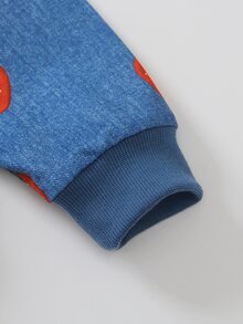 SHEIN Elladie kids 女童 2 件組草莓印花仿牛仔休閒套裝，包含運動衫 + 喇叭褲，兒童春夏秋冬休閒套裝 - 藍色 - 查看 8