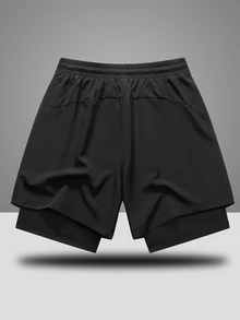 Gym Rark Men's Geometric Print Drawstring Waist Double Layer Sports Shorts, Gym - Black - View 2