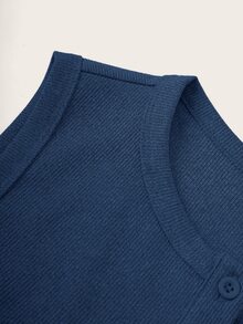 SHEIN BASICS 休閒純色針織修身大尺碼背心 - 霧霾藍 - 查看 3