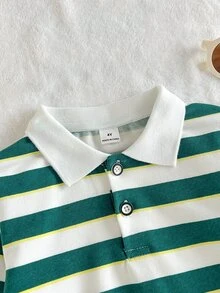 SHEIN 小男孩休閒牛仔復古極簡韓風時尚翻領鈕扣POLO領白色長袖衛衣上衣 秋季生日 - 彩色 - 查看 7
