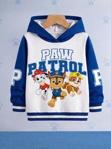 SHEIN | PAW Patrol 小男孩白色與藍色拼接卡通小狗印花寬鬆版型春秋運動連帽衛衣 - 藍色 - 查看 3