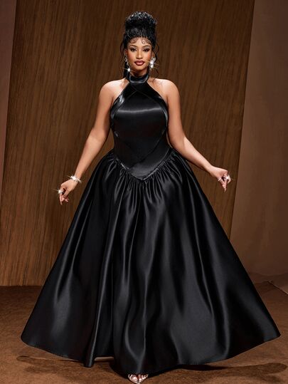 Viva Relle Plus Size Fashion Elegant Halter Neck Dress