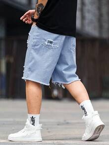 Manfinity LEGND Men's Summer Casual Washed Distressed Denim Shorts - Light Wash - View 2