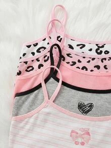 SHEIN Tween女孩針織豹紋細肩帶內衣2件組 - 彩色 - 查看 5