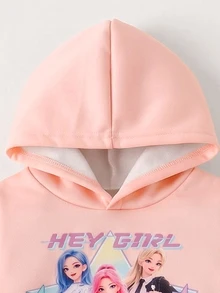 Younggirl 休閒時尚百搭甜酷女孩紫色迷彩圖案連帽衛衣運動長褲套裝，2件式運動服裝，適合春秋冬季 - 彩色 - 查看 5