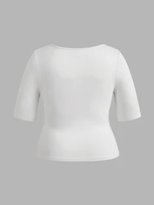 SHEIN BASICS 3件裝休閒純色針織方領短袖修身大尺碼T恤 - 彩色 - 查看 5