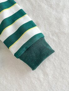 SHEIN 小男孩休閒牛仔復古極簡韓風時尚翻領鈕扣POLO領白色長袖衛衣上衣 秋季生日 - 彩色 - 查看 8