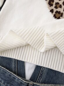 SHEIN 青少年女孩圓領拼色套頭毛衣，落肩長袖針織衫，秋季穿搭 - 米色 - 查看 6