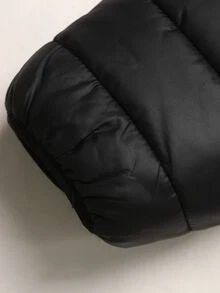 SHEIN 青少年女孩黑色冬季抓絨內裡連帽前開襟拉鍊加厚夾棉外套 - 黑色 - 查看 7