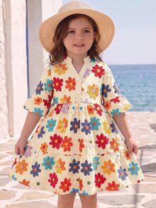 Emery Rose Kids Emery Rose Kids 少女編織立領花卉休閒洋裝 - 彩色 - 查看 4