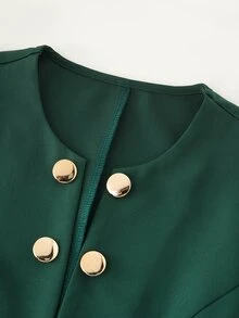 EMERY ROSE Jaket Kasual Wanita Lengan Panjang Kancing Ganda Warna Polos - Hijau - View 3