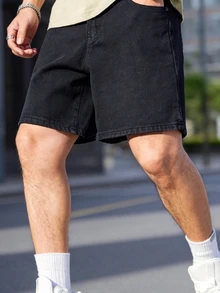 Manfinity Homme Men's Casual Versatile Denim Shorts With Pockets - Dark Grey - View 4